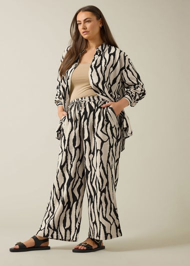 Evans Curve Natural Brown Abstract Print Premium Linen Trousers