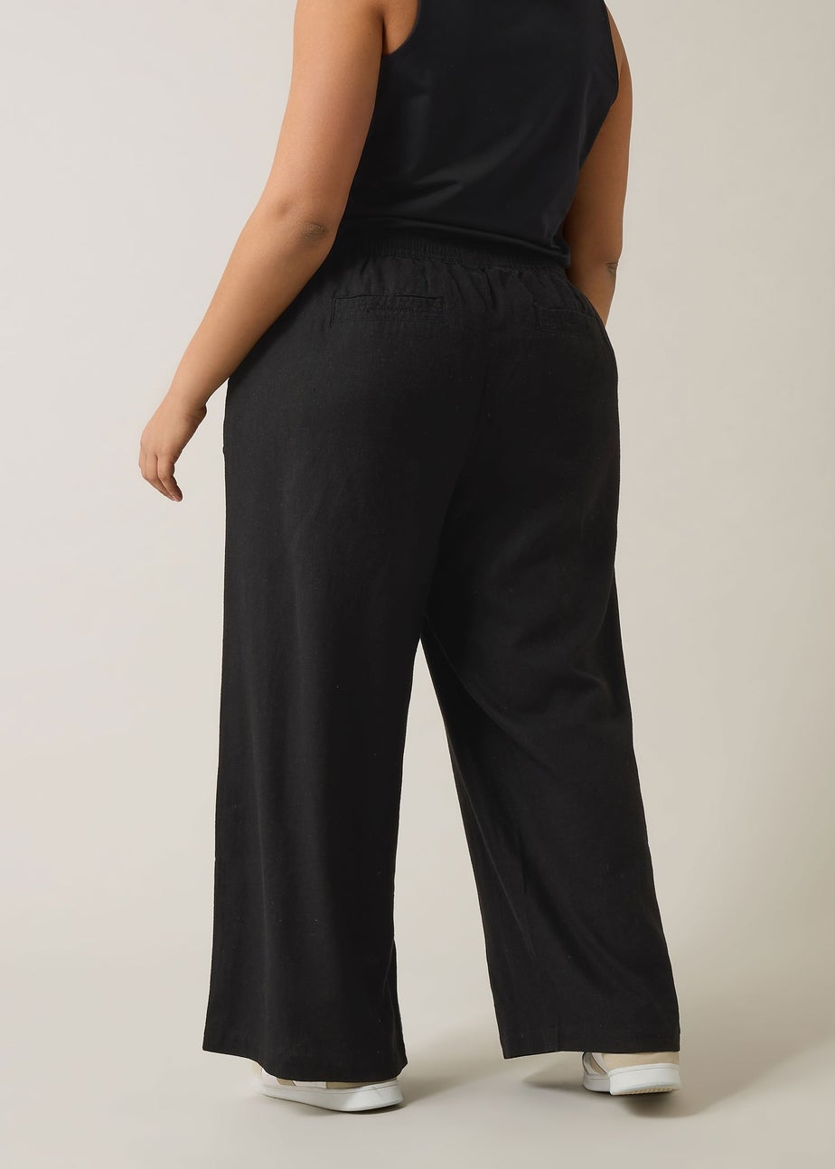 Evans Curve Black Wide Leg Premium Linen Trousers