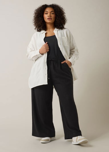 Evans Curve Black Wide Leg Premium Linen Trousers