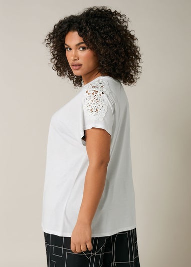 Evans Curve White Crochet Shoulder Modal Rich T-Shirt
