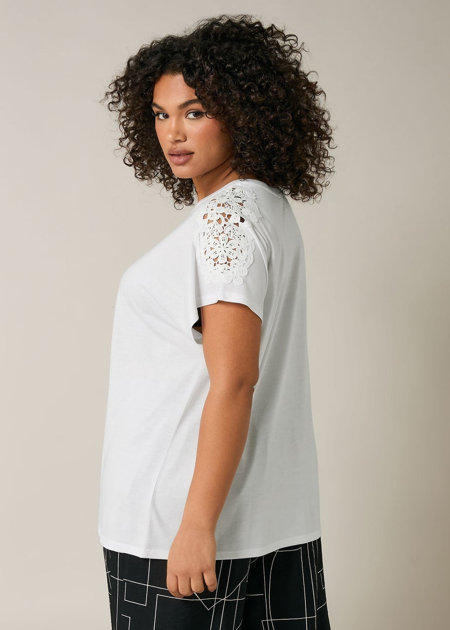 Evans Curve White Crochet Shoulder Modal Rich T-Shirt