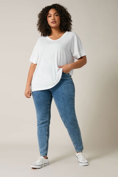 Evans 2 Pack Curve Navy Blue & White V-Neck Modal Rich T-Shirts