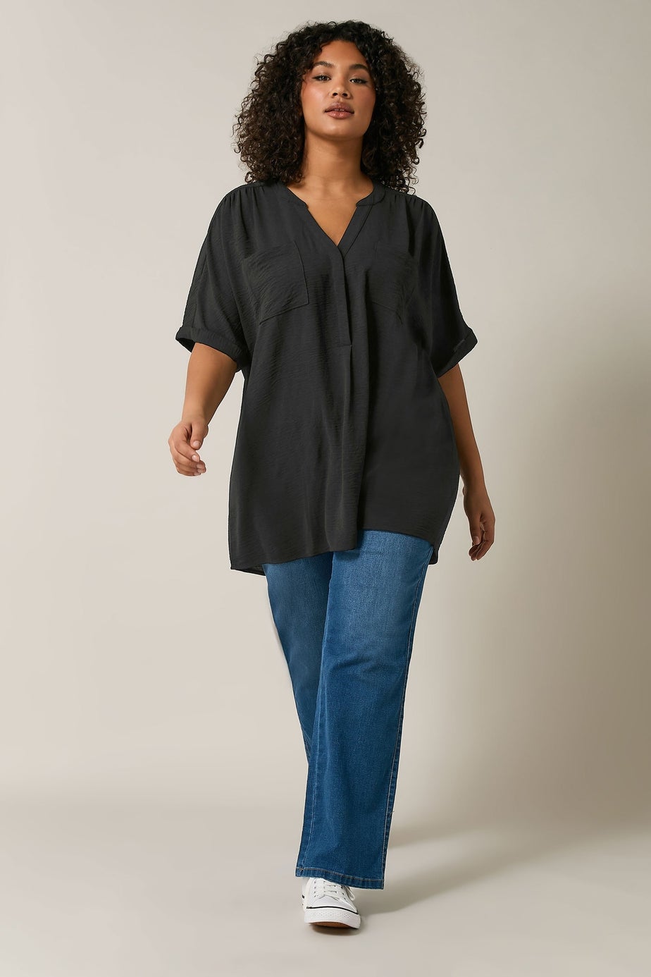EVANS Curve Black Pocket Front Overhead Utility Shirt