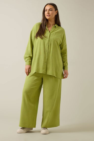 EVANS Curve Chartreuse Green Long Sleeve Premium Linen Shirt