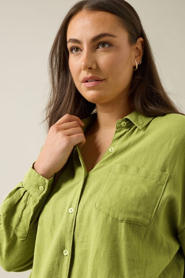 EVANS Curve Chartreuse Green Long Sleeve Premium Linen Shirt