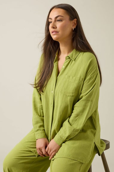 EVANS Curve Chartreuse Green Long Sleeve Premium Linen Shirt