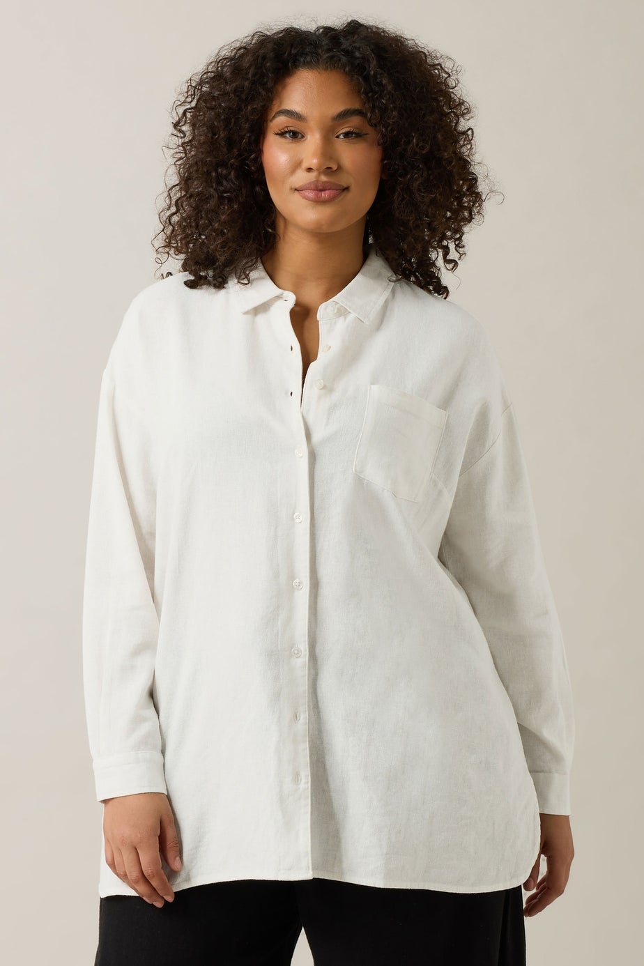 EVANS Curve White Long Sleeve Premium Linen Shirt