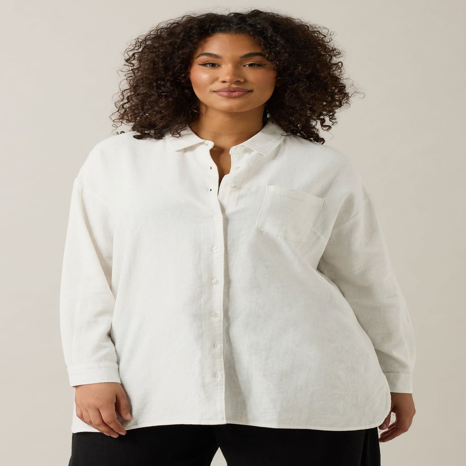 EVANS Curve White Long Sleeve Premium Linen Shirt