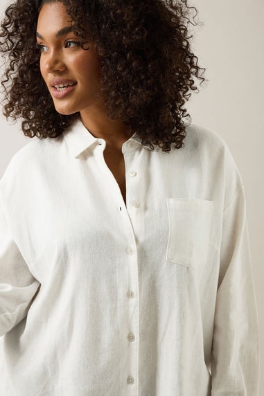 EVANS Curve White Long Sleeve Premium Linen Shirt