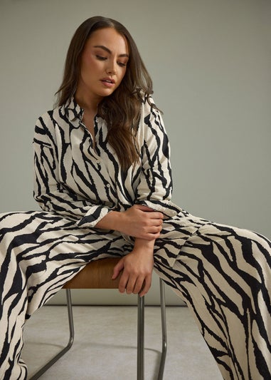 EVANS Curve Natural Brown Abstract Print Premium Linen Shirt