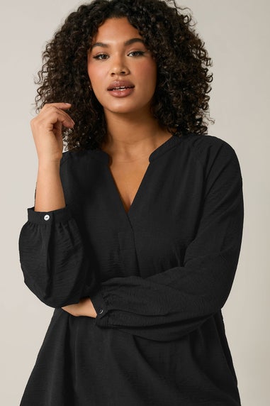 EVANS Curve Black Notch Neck Long Sleeve Blouse