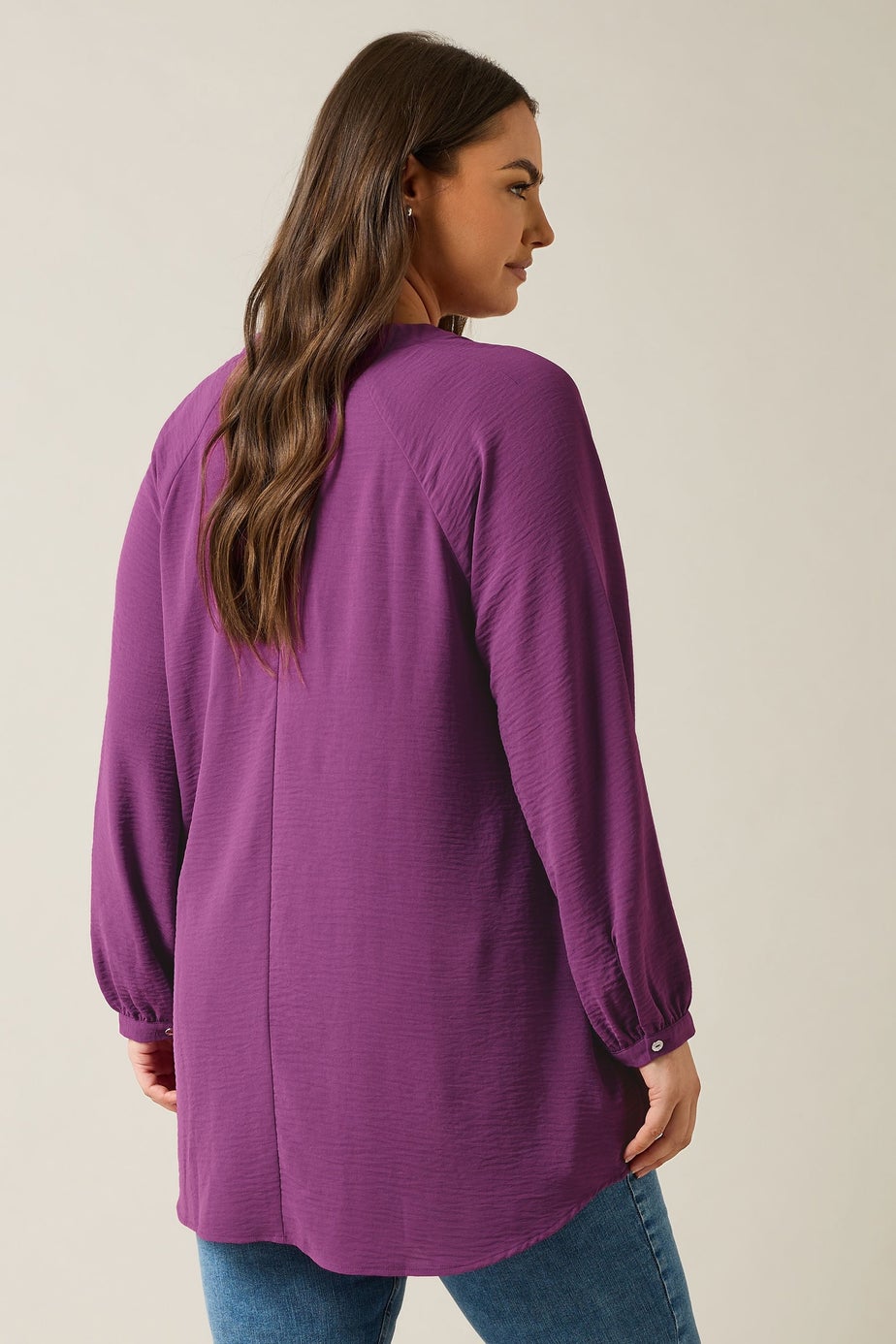 EVANS Curve Pink Notch Neck Long Sleeve Blouse