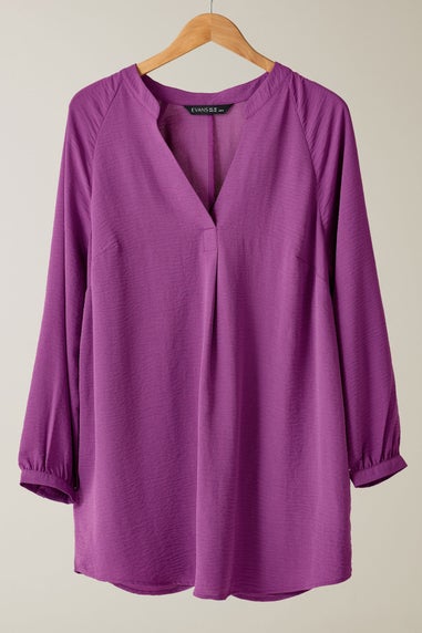 EVANS Curve Pink Notch Neck Long Sleeve Blouse