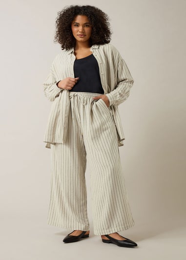 EVANS Curve Natural Brown Stripe Print Premium Linen Shirt