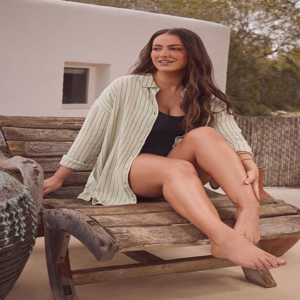 EVANS Curve Natural Brown Stripe Print Premium Linen Shirt