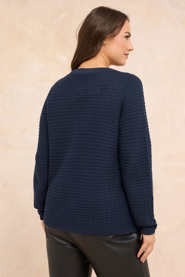 Evans Curve Navy Blue Button Through Knitted Cardigan