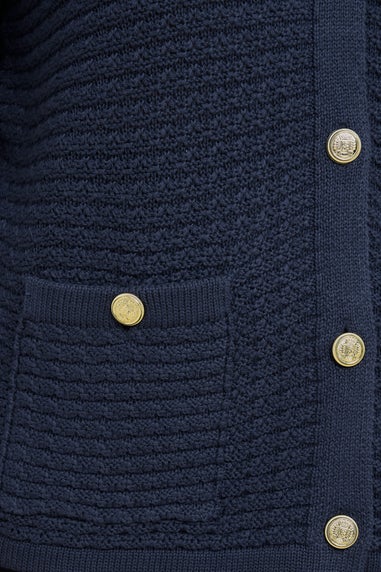 Evans Curve Navy Blue Button Through Knitted Cardigan