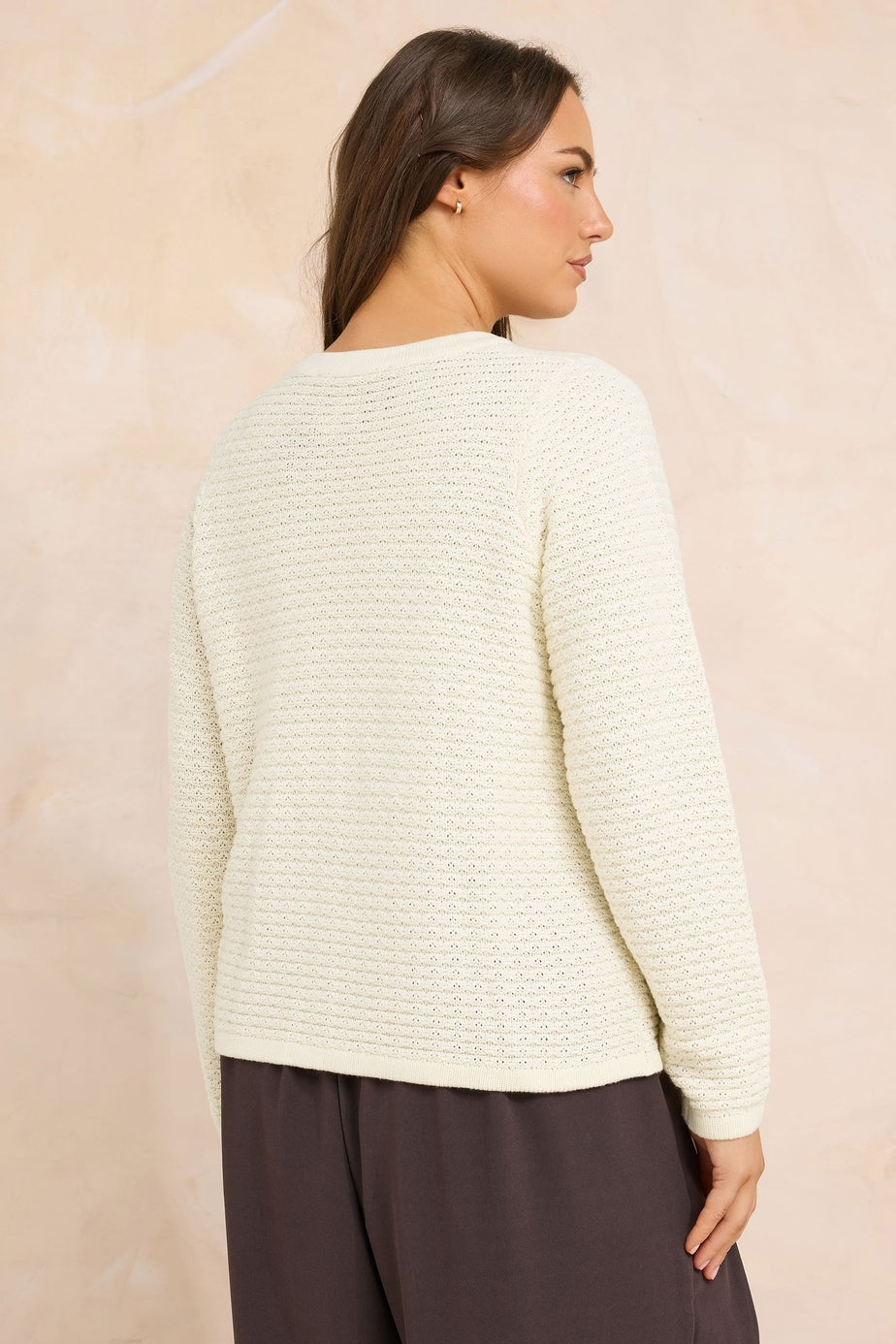 Evans Curve Cream Button Through Knitted Cardigan