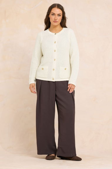 Evans Curve Cream Button Through Knitted Cardigan