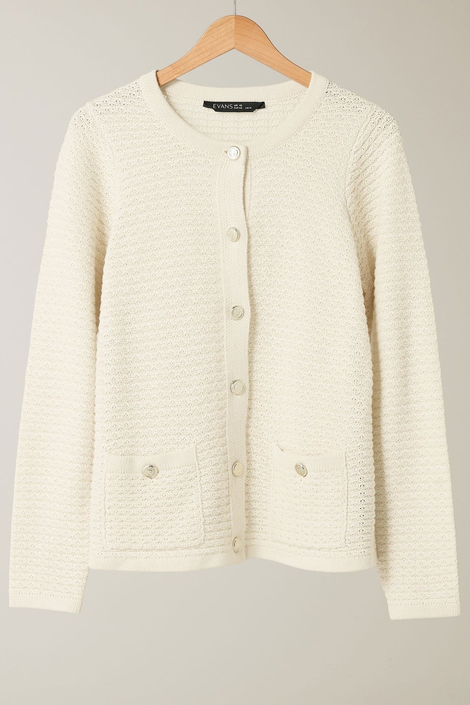 Evans Curve Cream Button Through Knitted Cardigan
