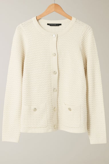 Evans Curve Cream Button Through Knitted Cardigan