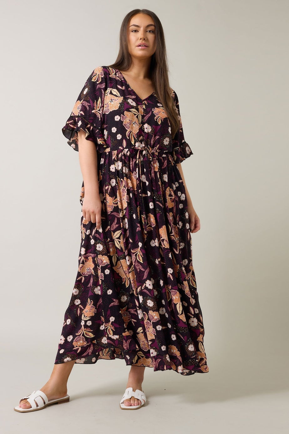 Evans Curve Purple Floral Print Crinkle Boho Dress