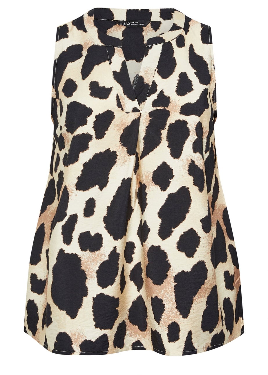 Evans Curve Natural Brown Animal Print Vest