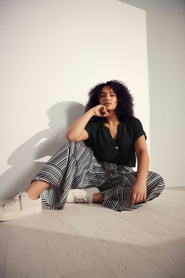Evans Curve Black Stripe Print Wide Leg Trousers