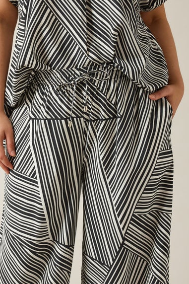 Evans Curve Black Stripe Print Wide Leg Trousers