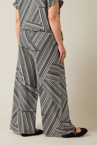 Evans Curve Black Stripe Print Wide Leg Trousers