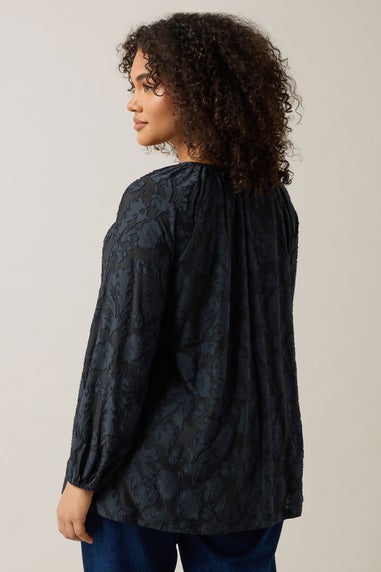 Evans Curve Navy Blue Floral Burnout Blouse