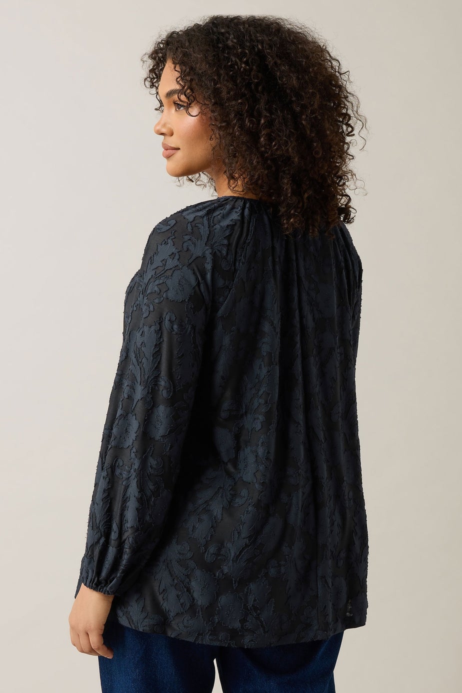 Evans Curve Navy Blue Floral Burnout Blouse