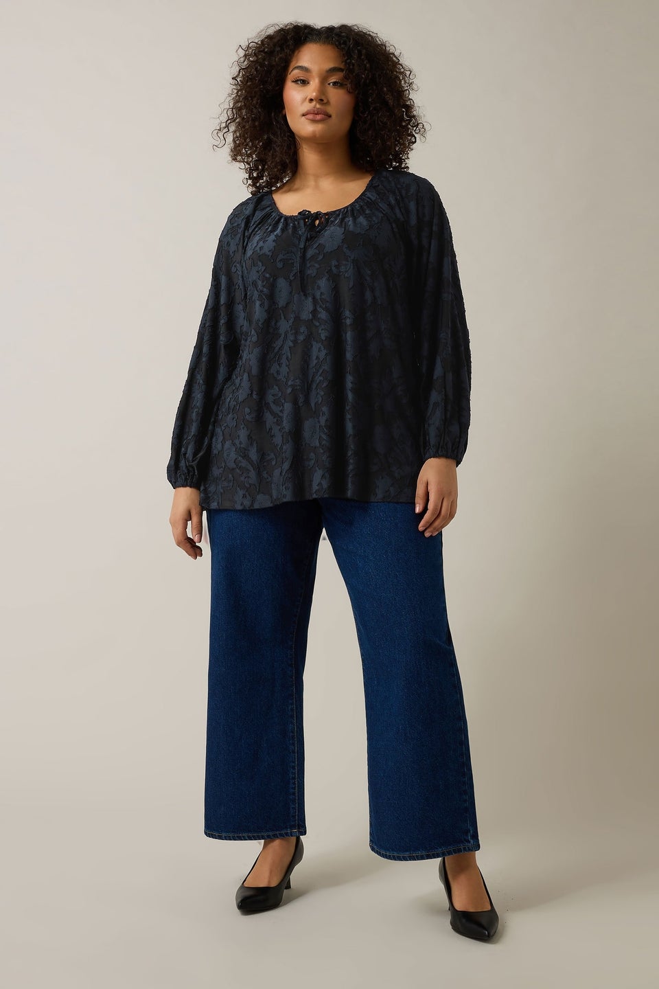 Evans Curve Navy Blue Floral Burnout Blouse