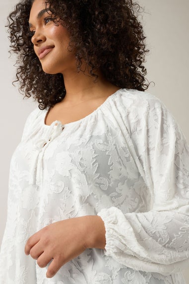 Evans Curve Ivory White Floral Burnout Blouse