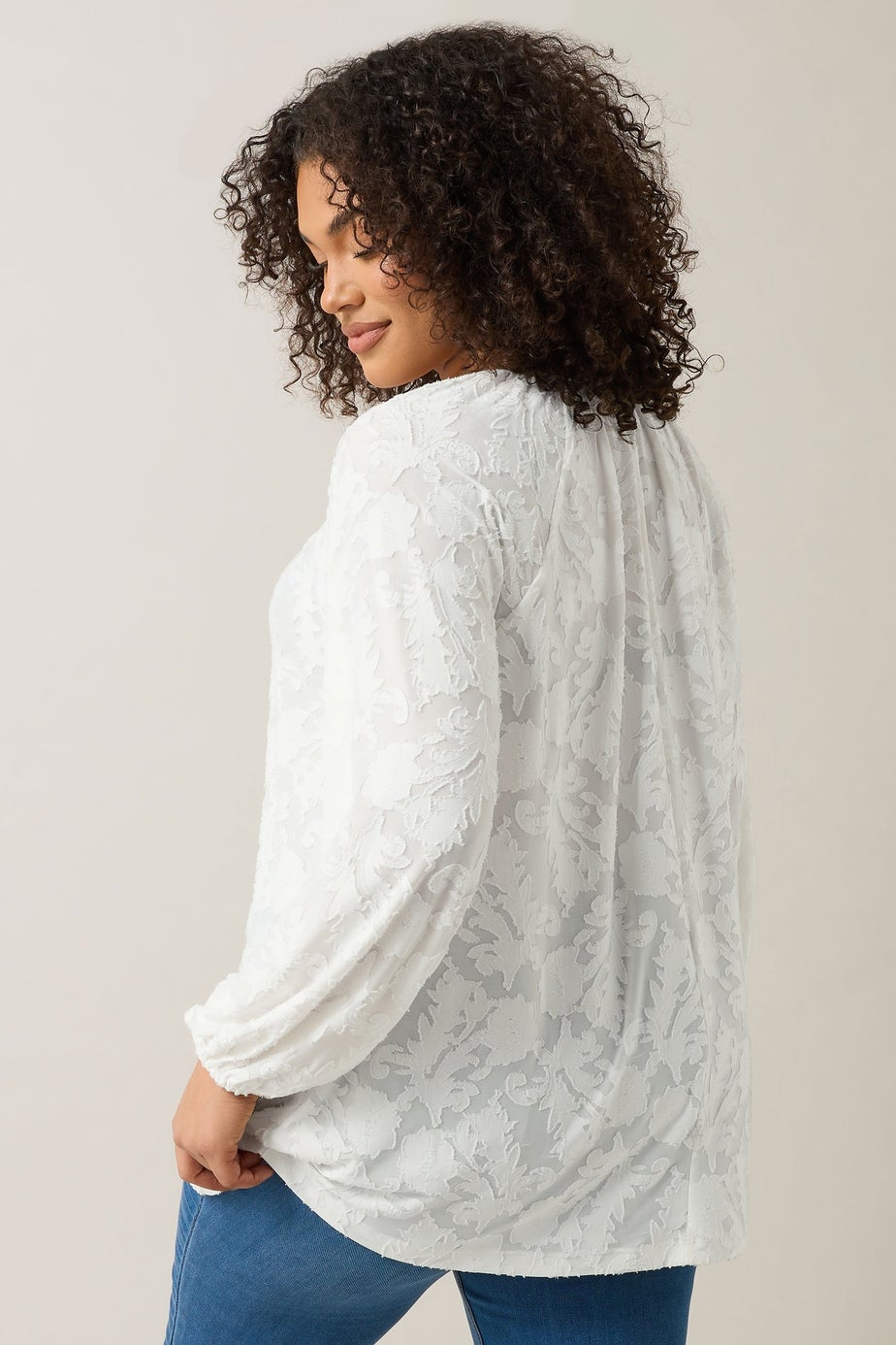 Evans Curve Ivory White Floral Burnout Blouse