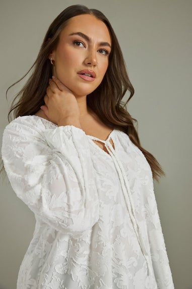 Evans Curve Ivory White Floral Burnout Blouse