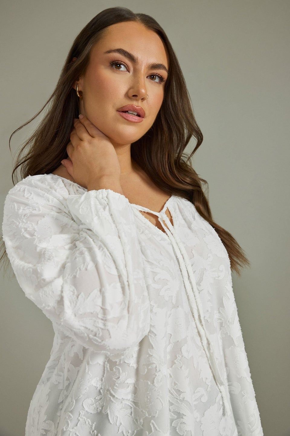 Evans Curve Ivory White Floral Burnout Blouse