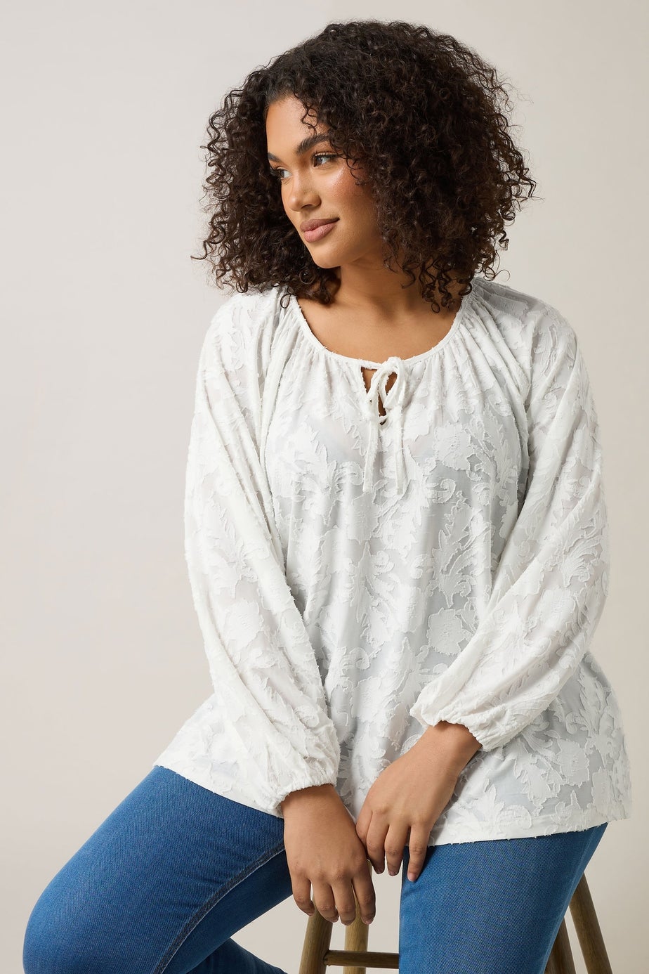 Evans Curve Ivory White Floral Burnout Blouse