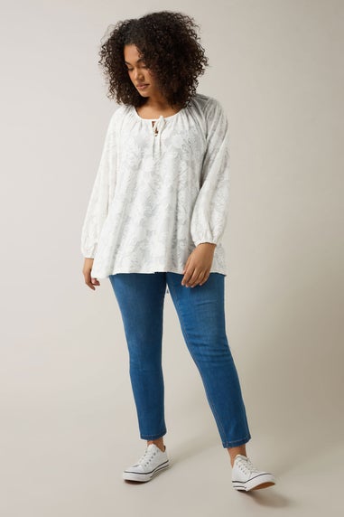 Evans Curve Ivory White Floral Burnout Blouse