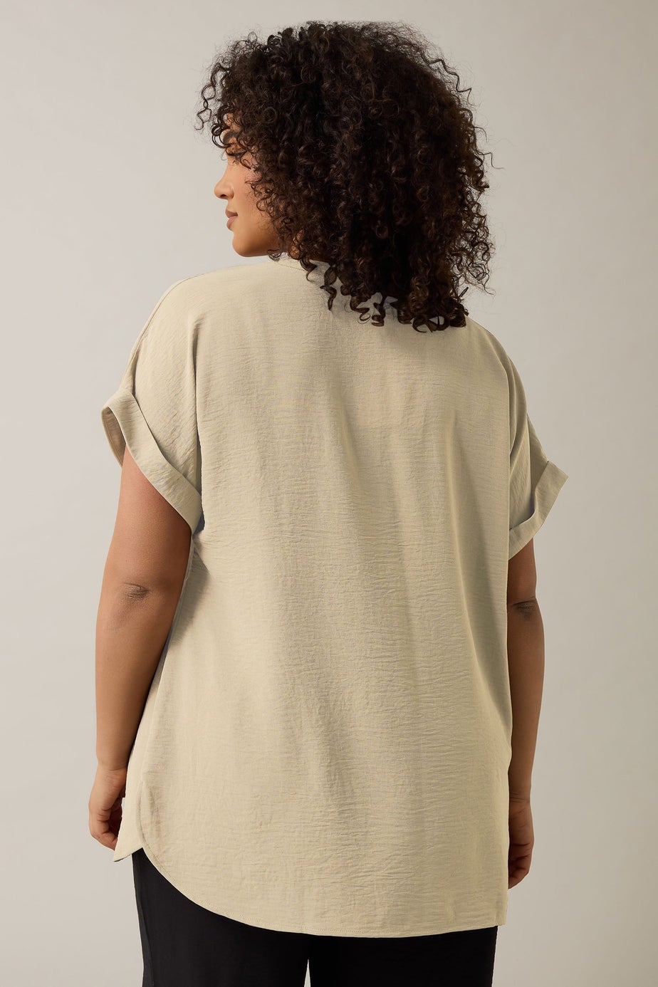 EVANS Curve Natural Brown Button Front Short Sleeve Blouse