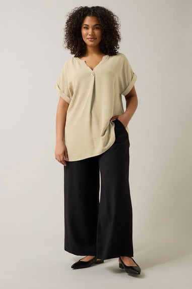 EVANS Curve Natural Brown Button Front Short Sleeve Blouse