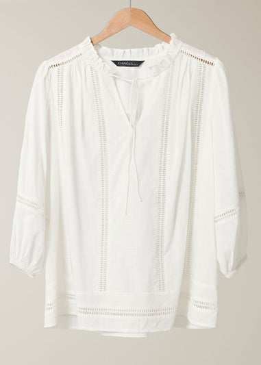EVANS Curve White Crochet Trim Tie Neck Blouse