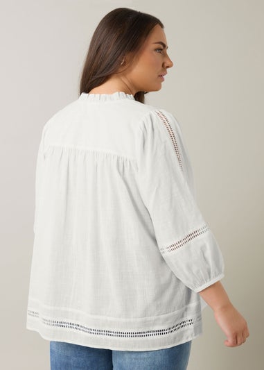 EVANS Curve White Crochet Trim Tie Neck Blouse