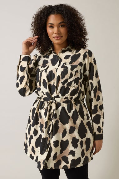 EVANS Curve Natural Brown Leopard Print Shirt