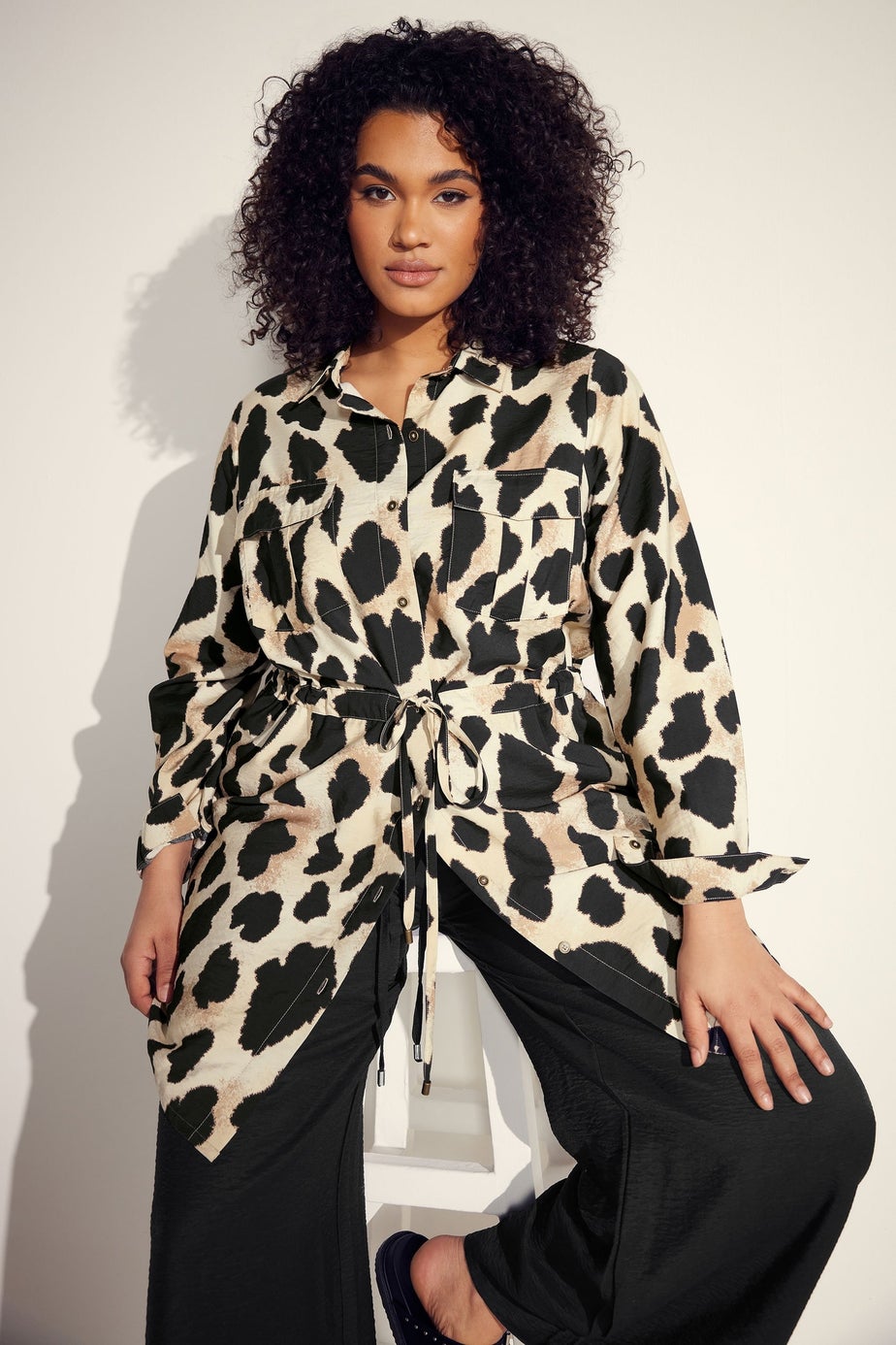 EVANS Curve Natural Brown Leopard Print Shirt