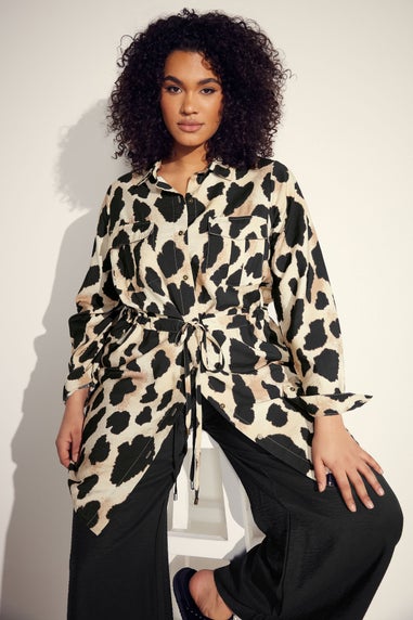 EVANS Curve Natural Brown Leopard Print Shirt