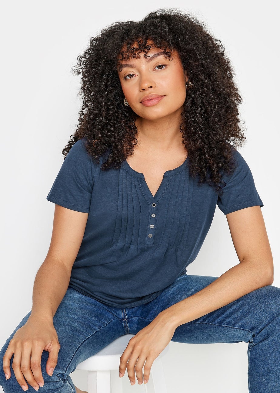 M&Co Navy Blue Cotton Short Sleeve Henley Top