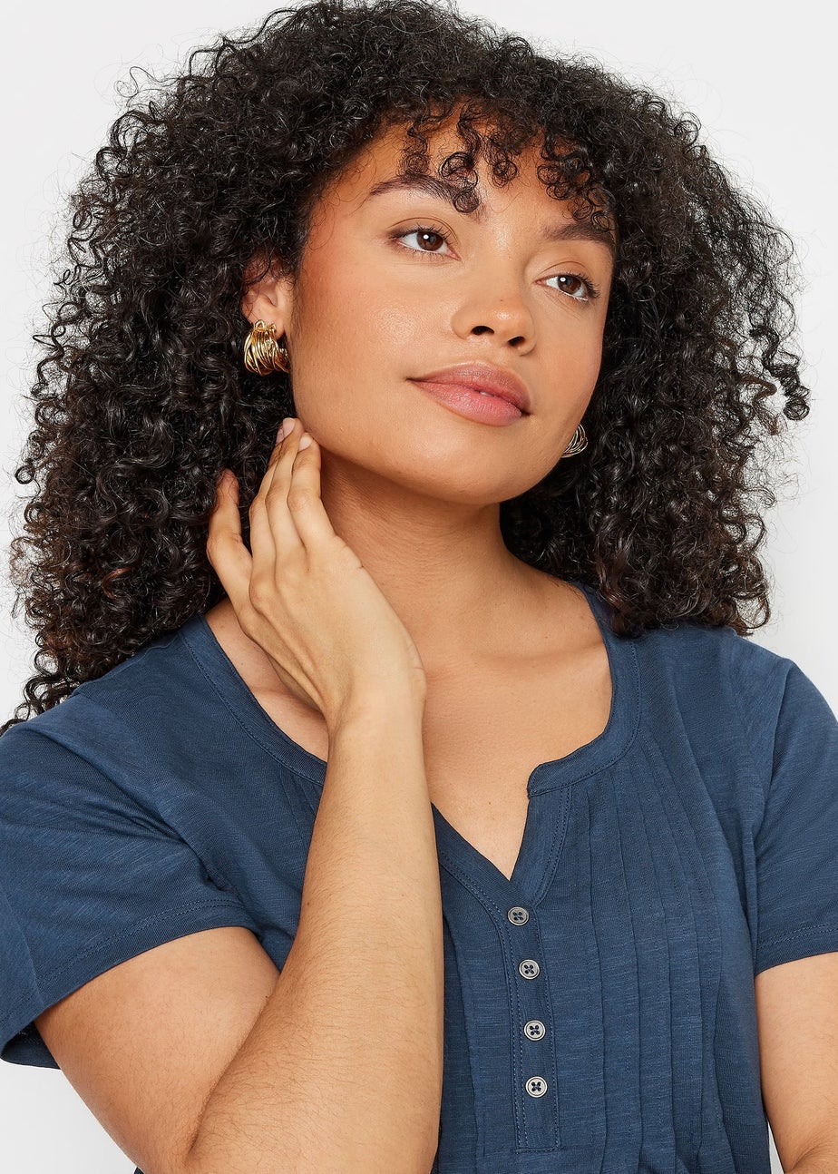 M&Co Navy Blue Cotton Short Sleeve Henley Top