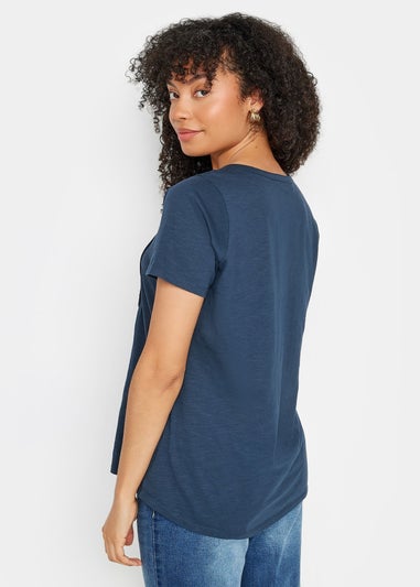 M&Co Navy Blue Cotton Short Sleeve Henley Top