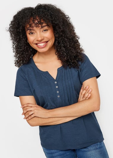 M&Co Navy Blue Cotton Short Sleeve Henley Top